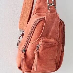 Free People Hudson Sling Bag Papaya Suede Crossbody